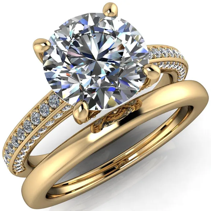 Harmon Round Center Stone 4 Prong Diamond Shank Engagement Ring Fire Brilliance Rings