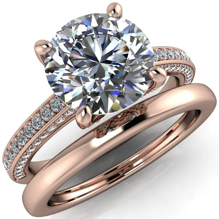 Harmon Round Center Stone 4 Prong Diamond Shank Engagement Ring Fire Brilliance Rings