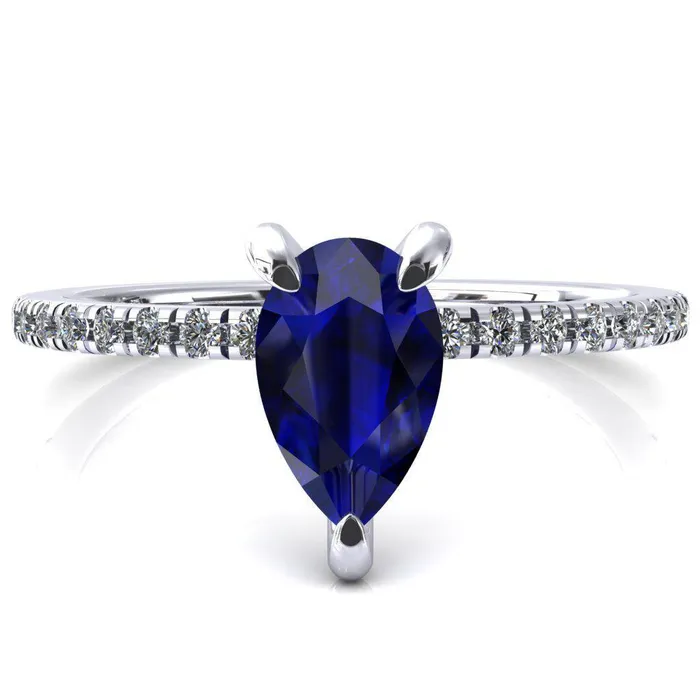 Mayeli Pear Blue Sapphire 3 Claw Prong Micro Pave Diamond Sides Engagement Ring Fire Brilliance Rings Mayeli Pear Blue Sapphire 3 Claw Prong Micro Pave Diamond Sides Engagement Ring Fire Brilliance Rings