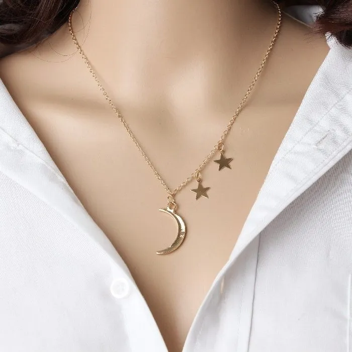 N214 Gold Moon Stars Necklace FREE Earrings 01 Earrings
