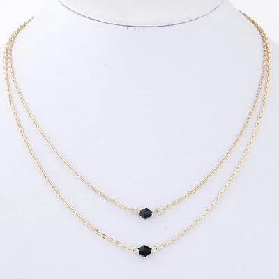 N412 Gold Double Chain Black Bead Necklace with FREE Earrings 02 Necklaces