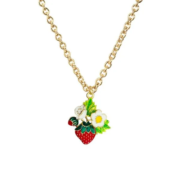 Necklaces 01 N386 Baked Enamel Strawberry White Flower Necklace with Free Earrings Necklaces 01 N386 Baked Enamel Strawberry White Flower Necklace with Free Earrings