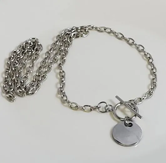 Necklaces alice AZ501 Silver Chain Tag Necklace with FREE EARRINGS