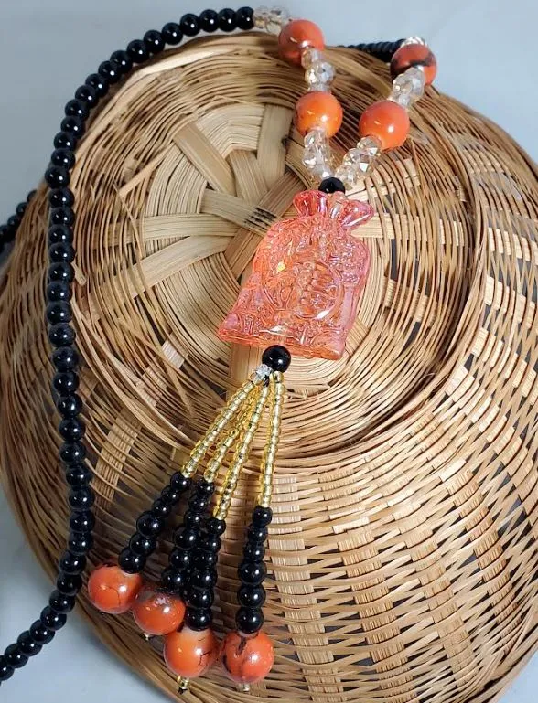 Necklaces AZ483 Glass Light Peach Money Bag Long Bead Necklace With Free Earrings polly
