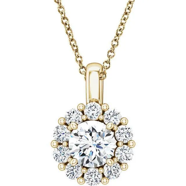 Necklaces Fire Brilliance Round Moissanite 4 Prong Diamond Halo Pendant and Necklace