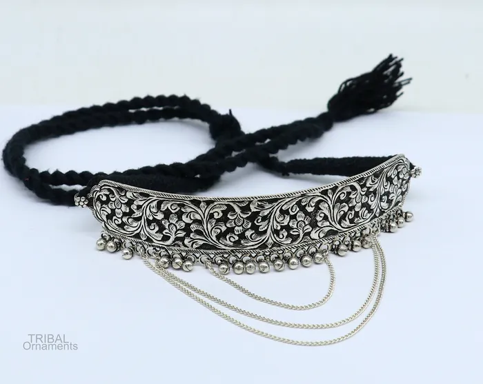 Necklaces TRIBAL ORNAMENTS 925 sterling silver customized chitaikandrai work charm necklace fit neck choker tribal ethnic wedding belly dance jewelry set273