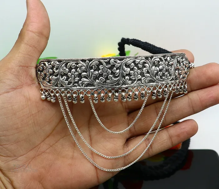 Necklaces TRIBAL ORNAMENTS 925 sterling silver customized chitaikandrai work charm necklace fit neck choker tribal ethnic wedding belly dance jewelry set273