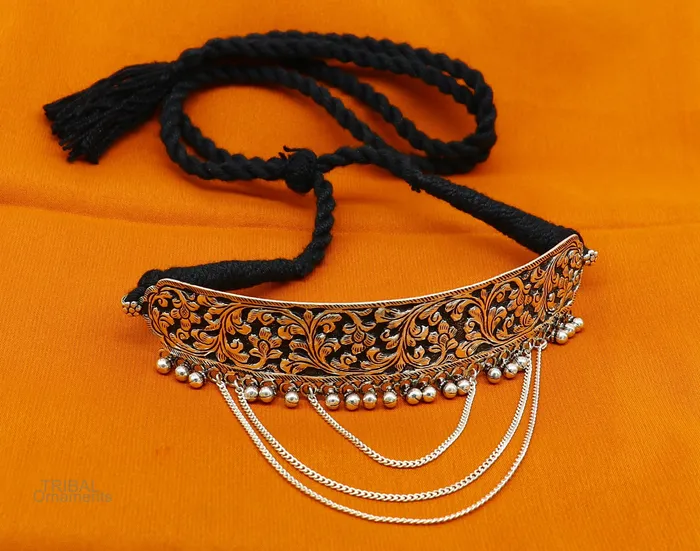 Necklaces TRIBAL ORNAMENTS 925 sterling silver customized chitaikandrai work charm necklace fit neck choker tribal ethnic wedding belly dance jewelry set273