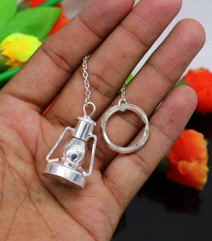 Necklaces TRIBAL ORNAMENTS 925 Sterling silver handmade vintage oil lamphariken design solid key chain royal gifting silver accessories unisex gift kch17