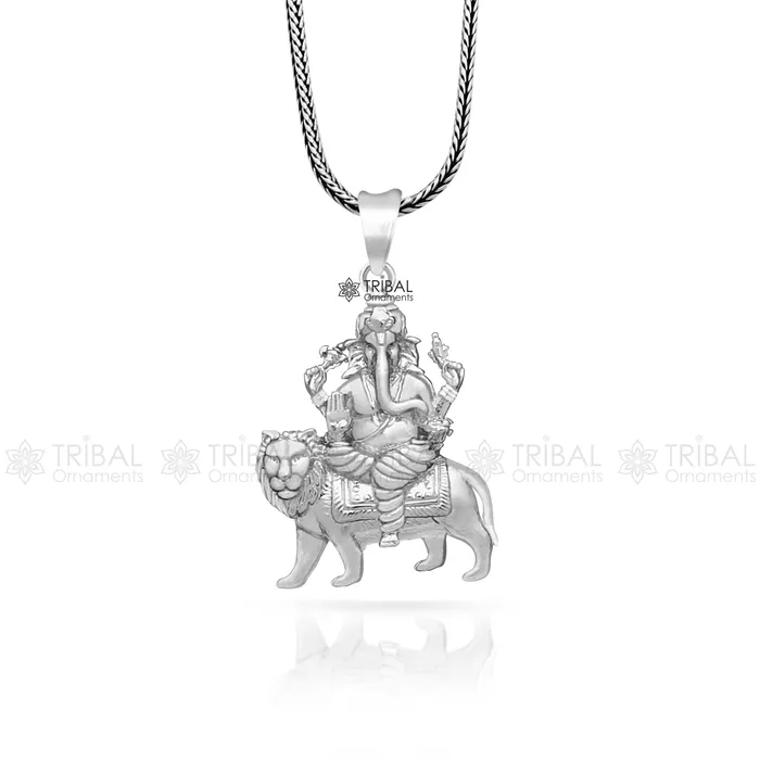 Necklaces TRIBAL ORNAMENTS 925 sterling silver Lord Ganesha with lion design pendant necklace Lord Ganesha unique style handmade pendant for unisex gift Nsp823 Necklaces TRIBAL ORNAMENTS 925 sterling silver Lord Ganesha with lion design pendant necklace Lord Ganesha unique style handmade pendant for unisex gift Nsp823