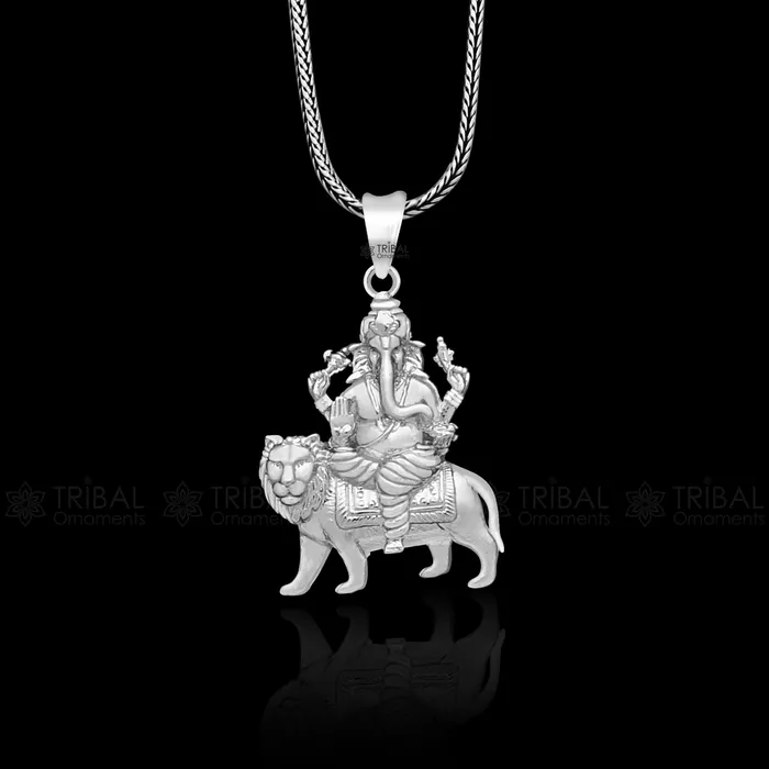 Necklaces TRIBAL ORNAMENTS 925 sterling silver Lord Ganesha with lion design pendant necklace Lord Ganesha unique style handmade pendant for unisex gift Nsp823 Necklaces TRIBAL ORNAMENTS 925 sterling silver Lord Ganesha with lion design pendant necklace Lord Ganesha unique style handmade pendant for unisex gift Nsp823