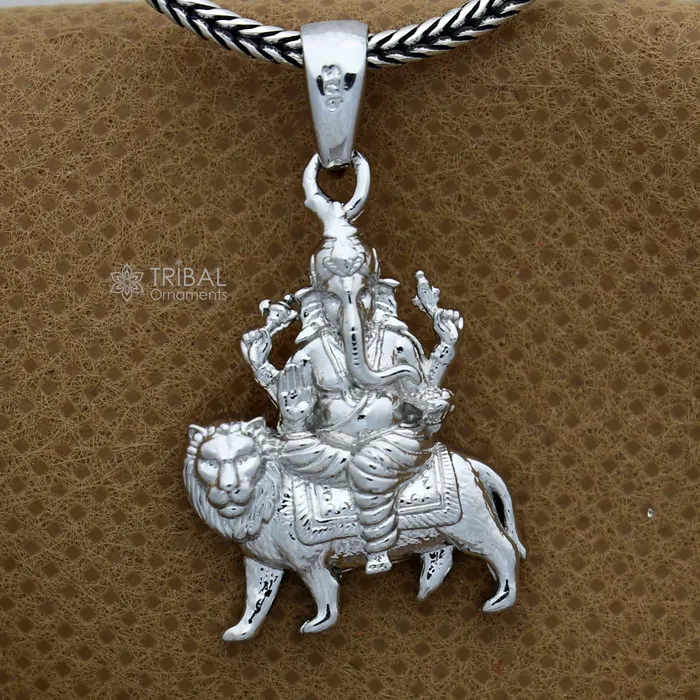Necklaces TRIBAL ORNAMENTS 925 sterling silver Lord Ganesha with lion design pendant necklace Lord Ganesha unique style handmade pendant for unisex gift Nsp823 Necklaces TRIBAL ORNAMENTS 925 sterling silver Lord Ganesha with lion design pendant necklace Lord Ganesha unique style handmade pendant for unisex gift Nsp823