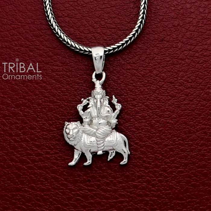 Necklaces TRIBAL ORNAMENTS 925 sterling silver Lord Ganesha with lion design pendant necklace Lord Ganesha unique style handmade pendant for unisex gift Nsp823 Necklaces TRIBAL ORNAMENTS 925 sterling silver Lord Ganesha with lion design pendant necklace Lord Ganesha unique style handmade pendant for unisex gift Nsp823