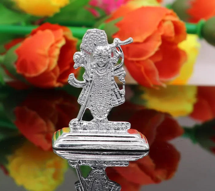 Necklaces TRIBAL ORNAMENTS Sterling silver handmade design Indian Idols Lord Krishna Shrinathji statue figurine puja articles decorative gift diwali puja art0050