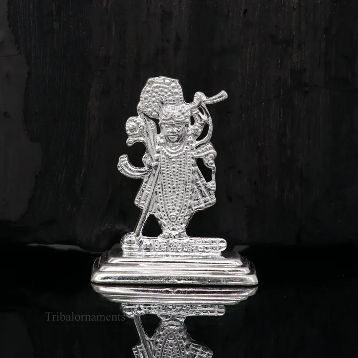 Necklaces TRIBAL ORNAMENTS Sterling silver handmade design Indian Idols Lord Krishna Shrinathji statue figurine puja articles decorative gift diwali puja art0050