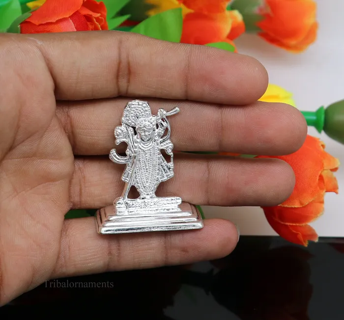 Necklaces TRIBAL ORNAMENTS Sterling silver handmade design Indian Idols Lord Krishna Shrinathji statue figurine puja articles decorative gift diwali puja art0050