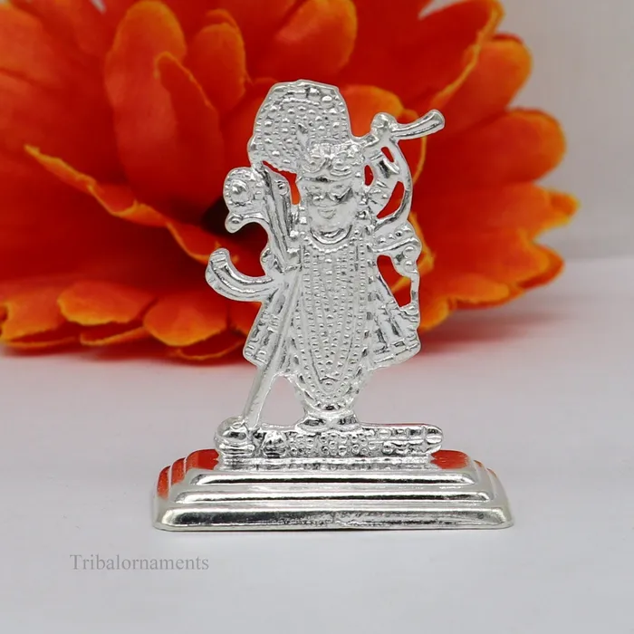 Necklaces TRIBAL ORNAMENTS Sterling silver handmade design Indian Idols Lord Krishna Shrinathji statue figurine puja articles decorative gift diwali puja art0050