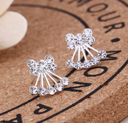 polly E1316 Silver Rhinestone Bow Earrings Earrings