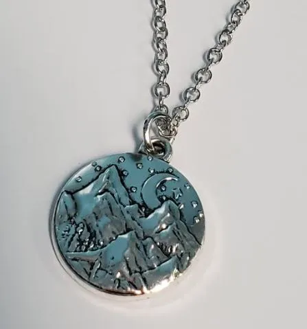 POLLY Necklaces N1113 Silver Round Mountains Necklace with FREE EARRINGS