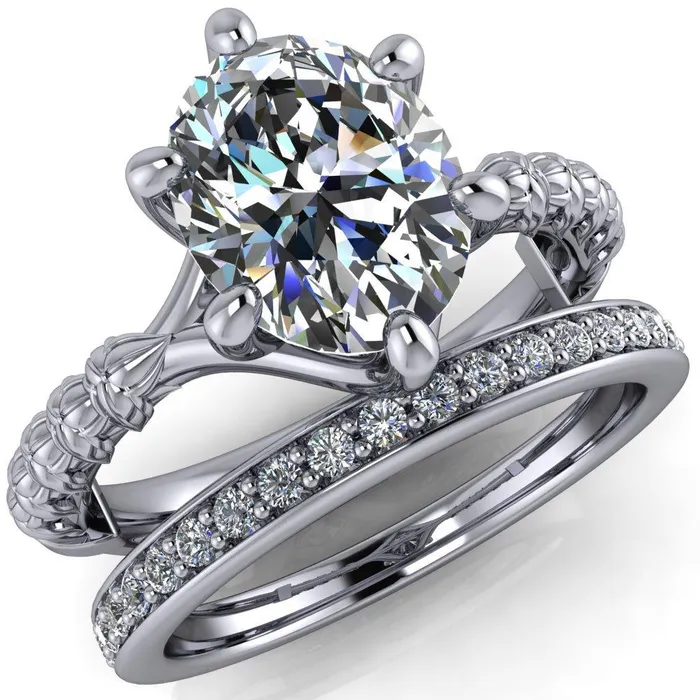 Rings Betty Oval Center Stone Half Eternity Floral 6 Prong Solitaire Engagement Ring Fire Brilliance 