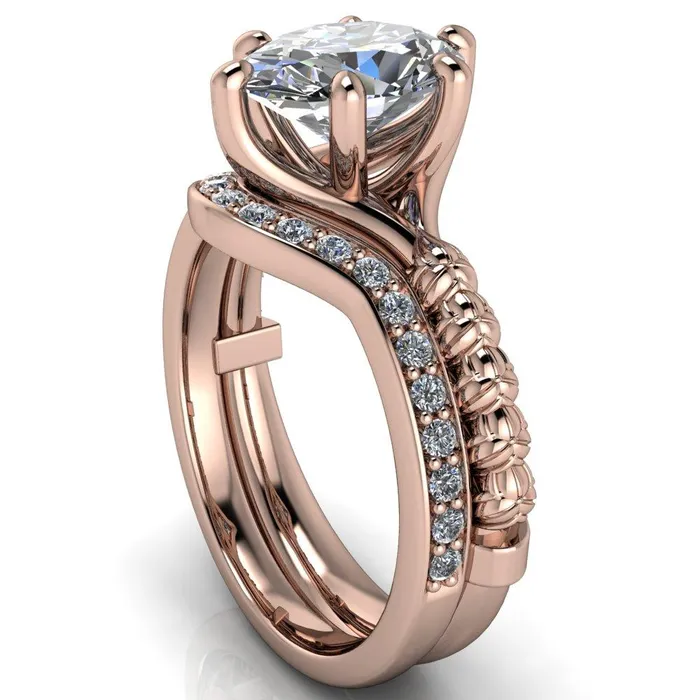 Rings Betty Oval Center Stone Half Eternity Floral 6 Prong Solitaire Engagement Ring Fire Brilliance 