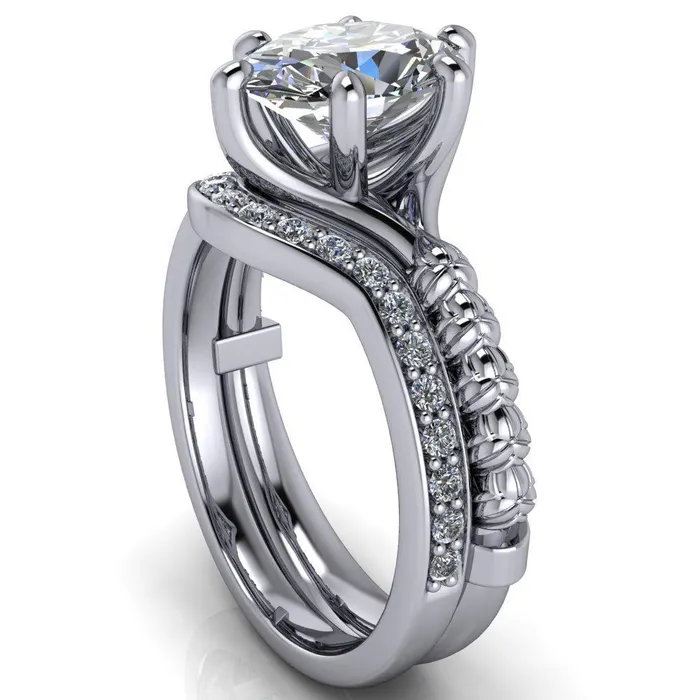 Rings Betty Oval Center Stone Half Eternity Floral 6 Prong Solitaire Engagement Ring Fire Brilliance 