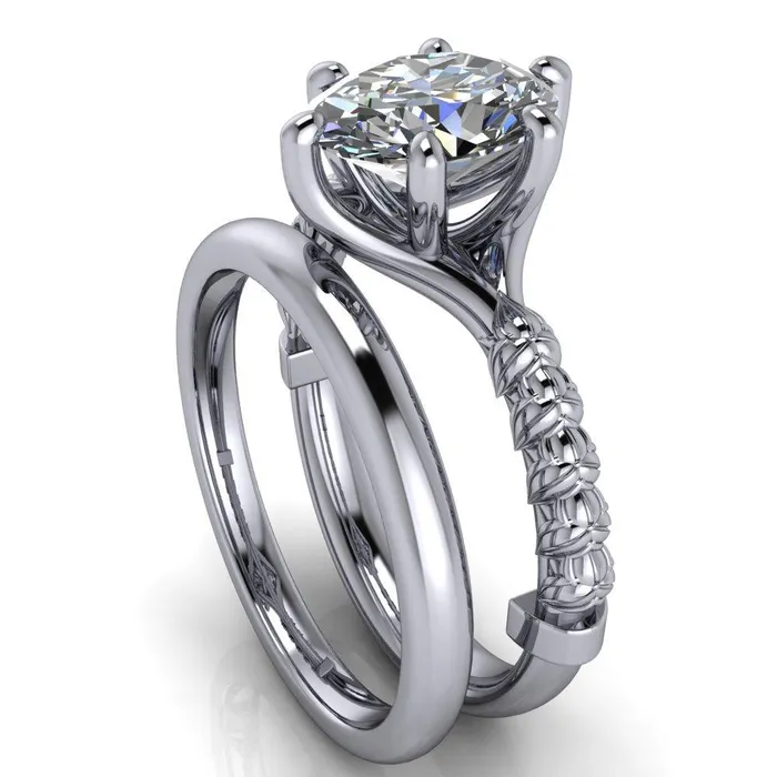 Rings Betty Oval Center Stone Half Eternity Floral 6 Prong Solitaire Engagement Ring Fire Brilliance 