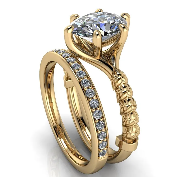 Rings Betty Oval Center Stone Half Eternity Floral 6 Prong Solitaire Engagement Ring Fire Brilliance 