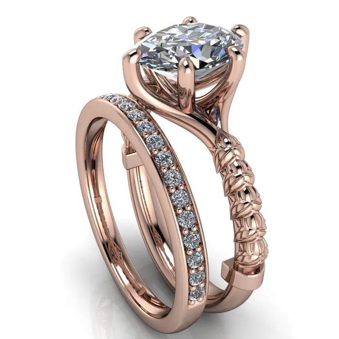 Rings Betty Oval Center Stone Half Eternity Floral 6 Prong Solitaire Engagement Ring Fire Brilliance 