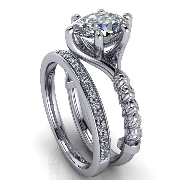 Rings Betty Oval Center Stone Half Eternity Floral 6 Prong Solitaire Engagement Ring Fire Brilliance 