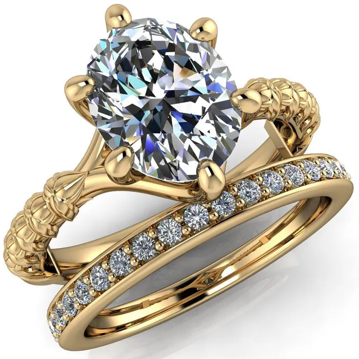 Rings Betty Oval Center Stone Half Eternity Floral 6 Prong Solitaire Engagement Ring Fire Brilliance 