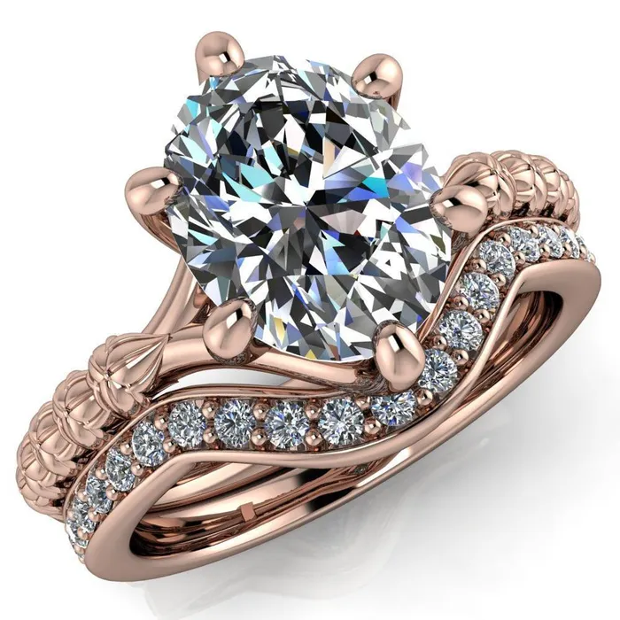 Rings Betty Oval Center Stone Half Eternity Floral 6 Prong Solitaire Engagement Ring Fire Brilliance 