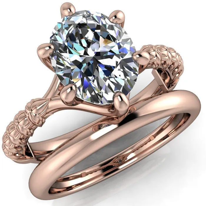 Rings Betty Oval Center Stone Half Eternity Floral 6 Prong Solitaire Engagement Ring Fire Brilliance 