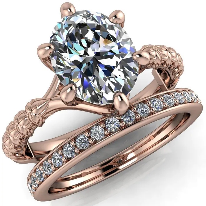Rings Betty Oval Center Stone Half Eternity Floral 6 Prong Solitaire Engagement Ring Fire Brilliance 
