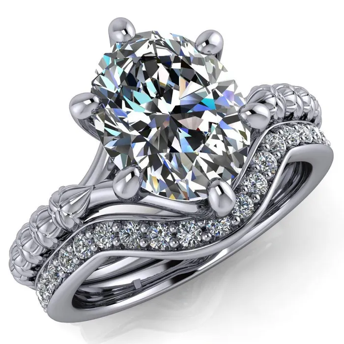 Rings Betty Oval Center Stone Half Eternity Floral 6 Prong Solitaire Engagement Ring Fire Brilliance 