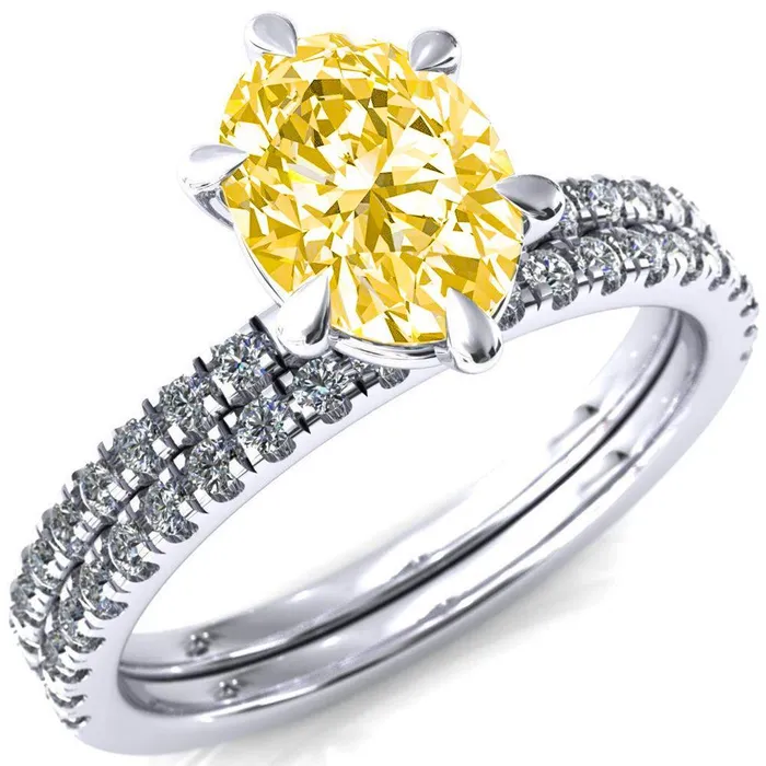 Rings Fire Brilliance Alessandra Oval Canary Yellow 6 Claw Prong Diamond Accent Engagement Ring Rings Fire Brilliance Alessandra Oval Canary Yellow 6 Claw Prong Diamond Accent Engagement Ring