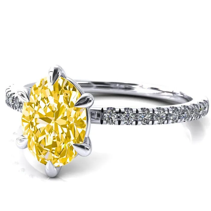 Rings Fire Brilliance Alessandra Oval Canary Yellow 6 Claw Prong Diamond Accent Engagement Ring