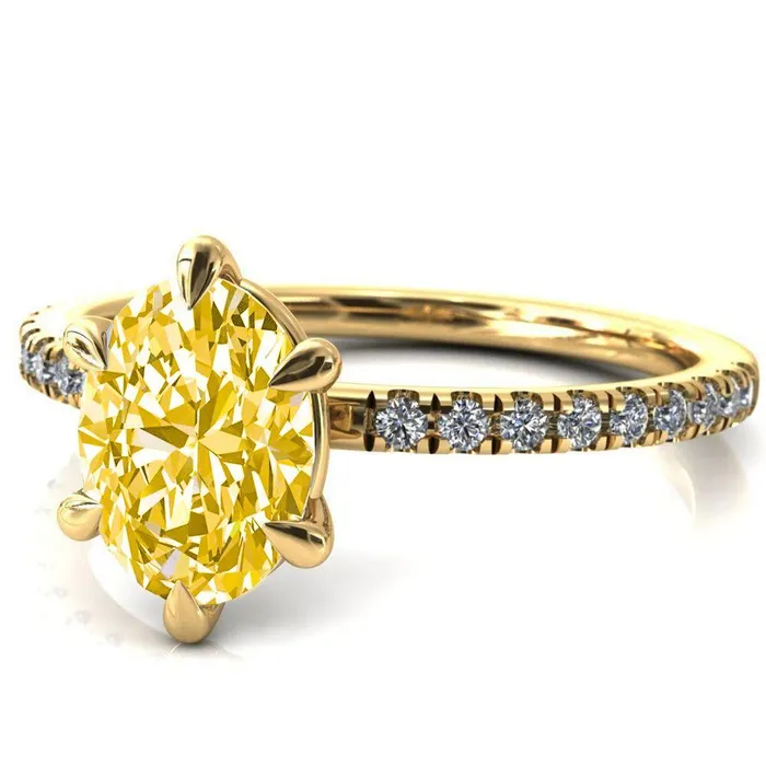 Rings Fire Brilliance Alessandra Oval Canary Yellow 6 Claw Prong Diamond Accent Engagement Ring