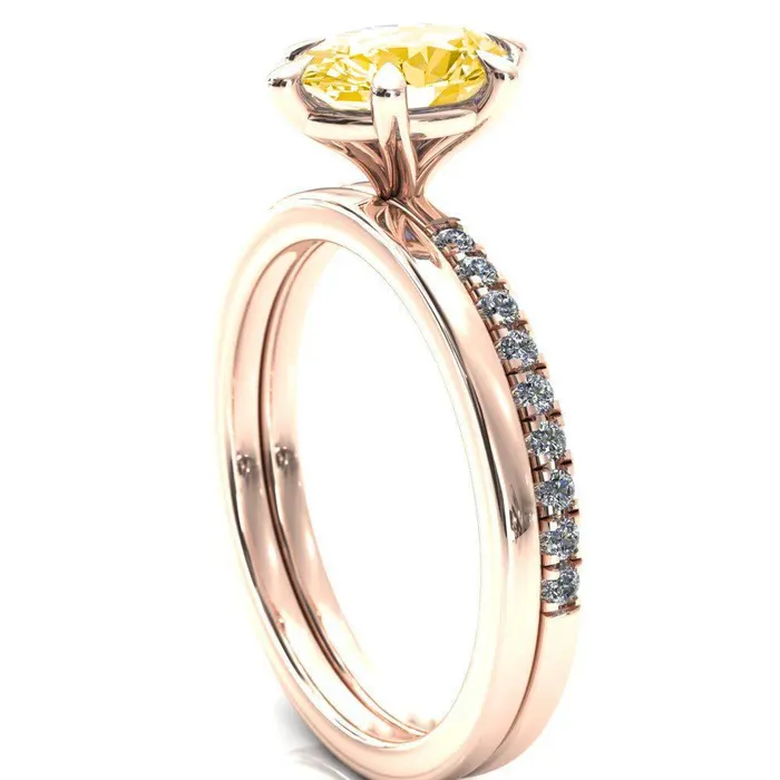 Rings Fire Brilliance Alessandra Oval Canary Yellow 6 Claw Prong Diamond Accent Engagement Ring