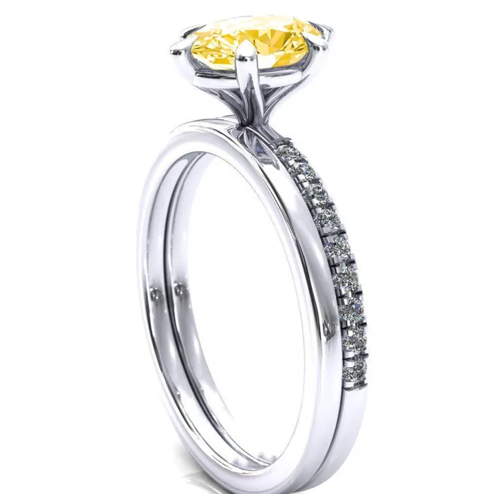 Rings Fire Brilliance Alessandra Oval Canary Yellow 6 Claw Prong Diamond Accent Engagement Ring