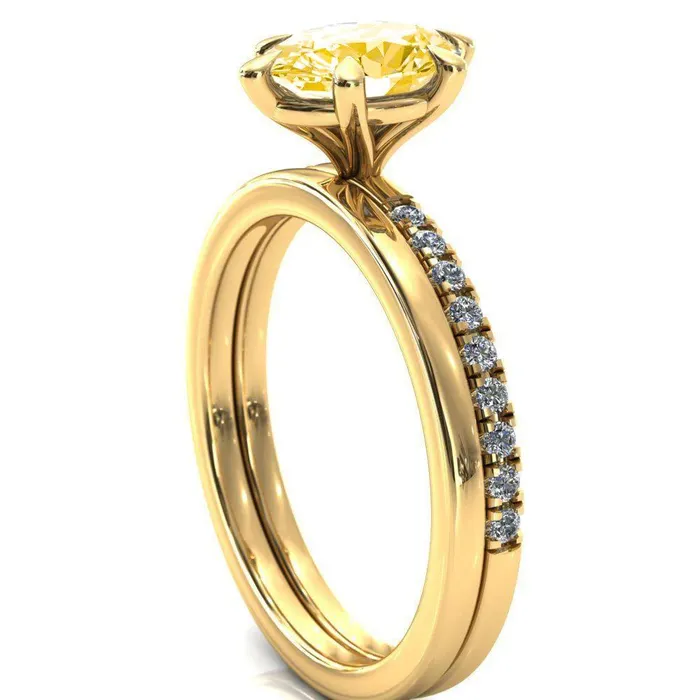 Rings Fire Brilliance Alessandra Oval Canary Yellow 6 Claw Prong Diamond Accent Engagement Ring