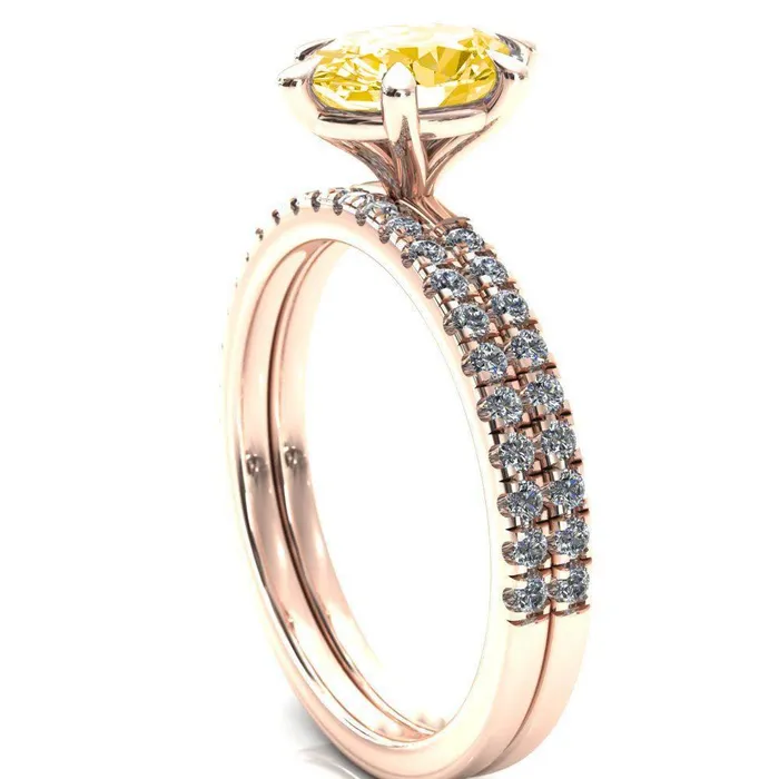 Rings Fire Brilliance Alessandra Oval Canary Yellow 6 Claw Prong Diamond Accent Engagement Ring