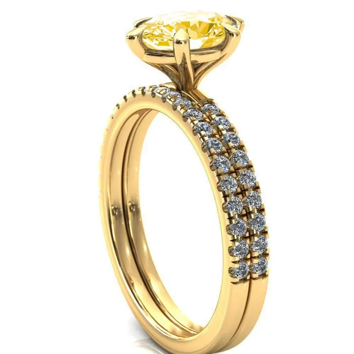 Rings Fire Brilliance Alessandra Oval Canary Yellow 6 Claw Prong Diamond Accent Engagement Ring