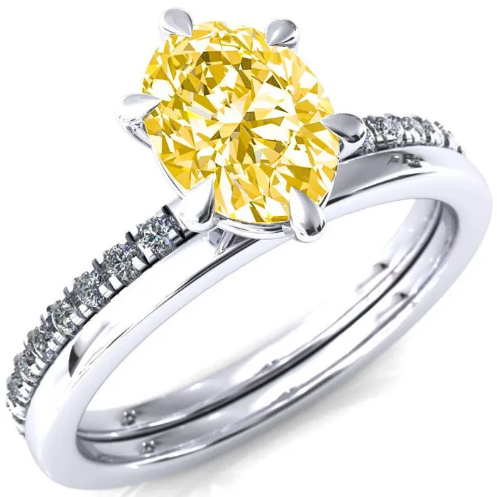 Rings Fire Brilliance Alessandra Oval Canary Yellow 6 Claw Prong Diamond Accent Engagement Ring