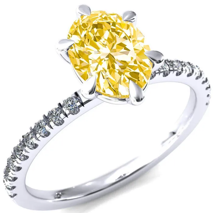 Rings Fire Brilliance Alessandra Oval Canary Yellow 6 Claw Prong Diamond Accent Engagement Ring