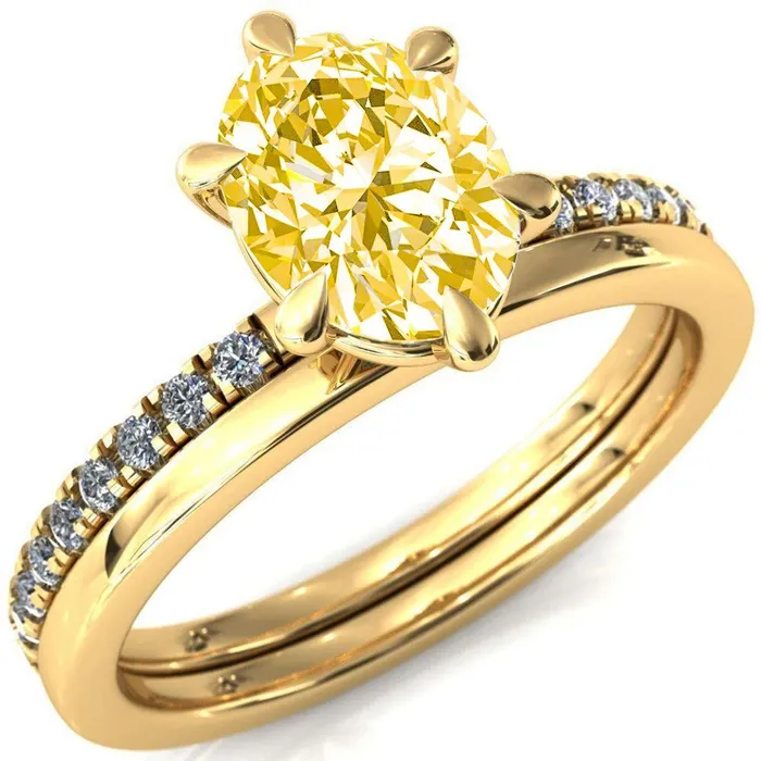 Rings Fire Brilliance Alessandra Oval Canary Yellow 6 Claw Prong Diamond Accent Engagement Ring