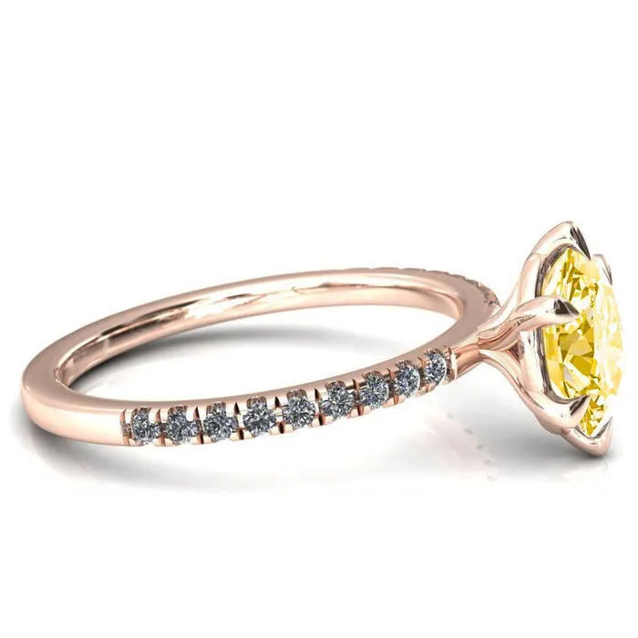 Rings Fire Brilliance Alessandra Oval Canary Yellow 6 Claw Prong Diamond Accent Engagement Ring