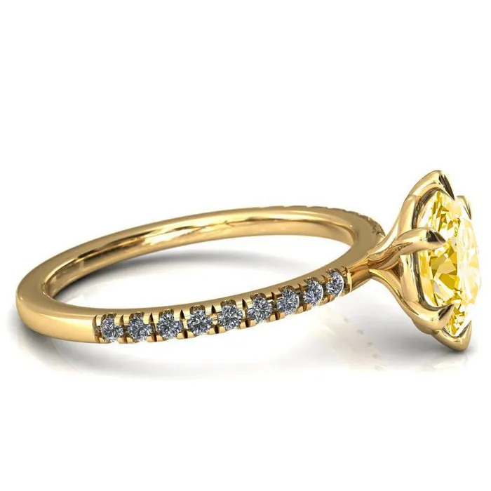 Rings Fire Brilliance Alessandra Oval Canary Yellow 6 Claw Prong Diamond Accent Engagement Ring