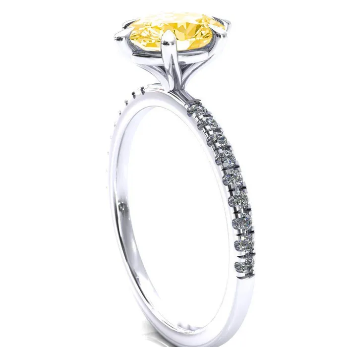 Rings Fire Brilliance Alessandra Oval Canary Yellow 6 Claw Prong Diamond Accent Engagement Ring
