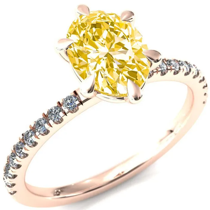 Rings Fire Brilliance Alessandra Oval Canary Yellow 6 Claw Prong Diamond Accent Engagement Ring